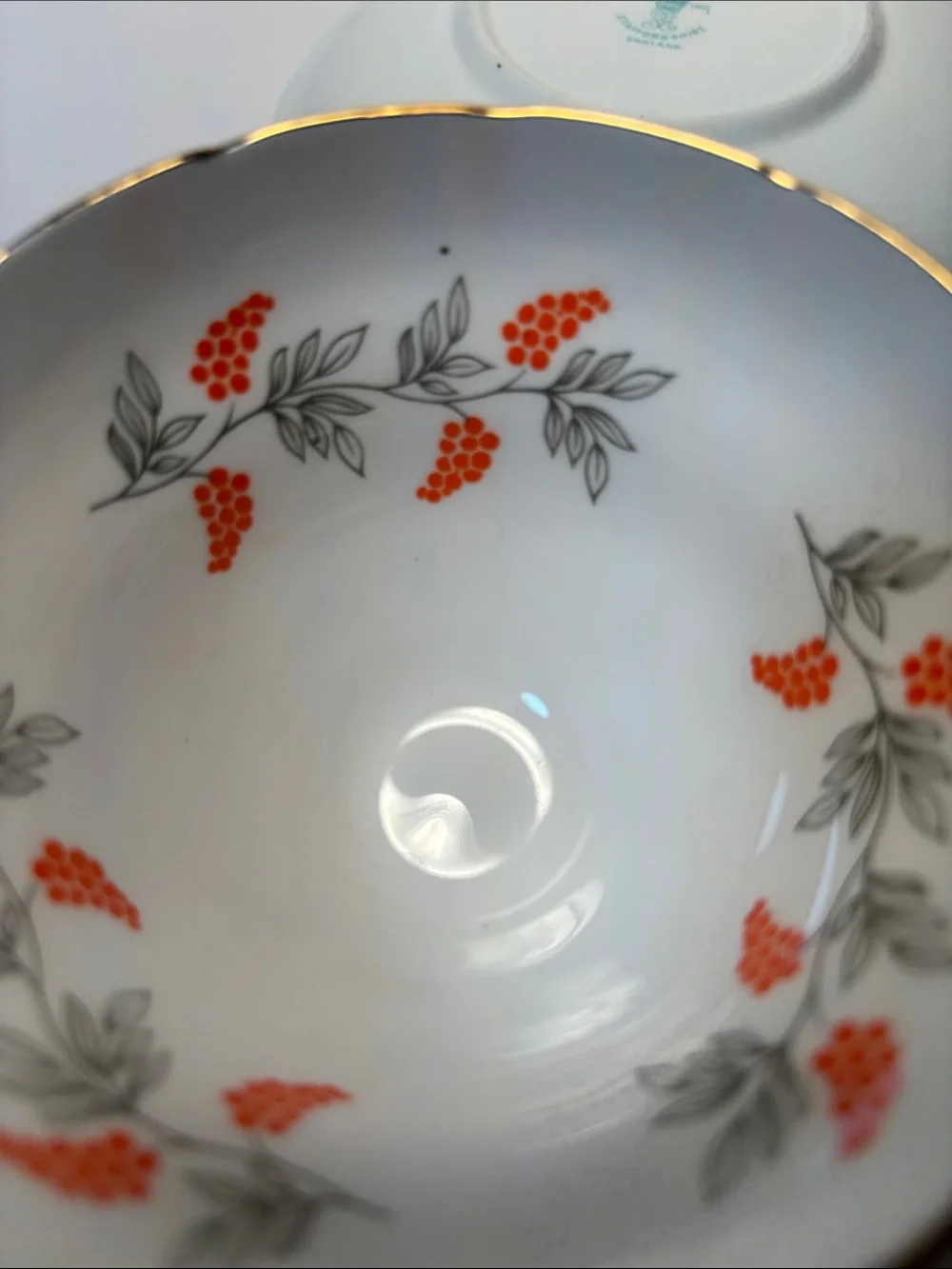 Vintage Crown Staffordshire England white Orange Berries Teacup Saucer 1930’s